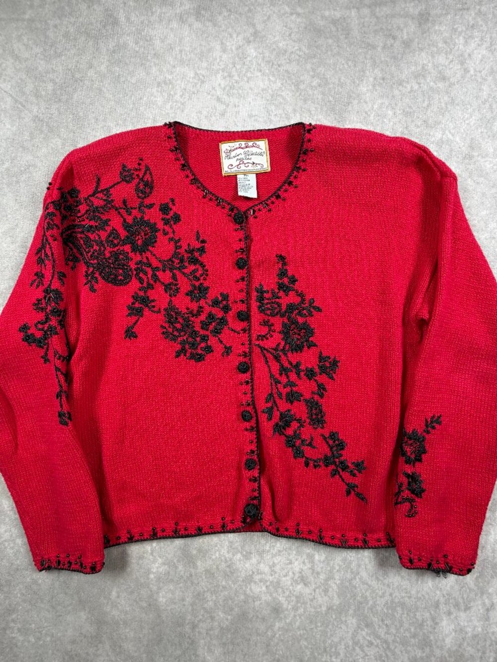 Heirloom Collectibles Vintage Women Cardigan Ramie Cotton Beaded Red PM